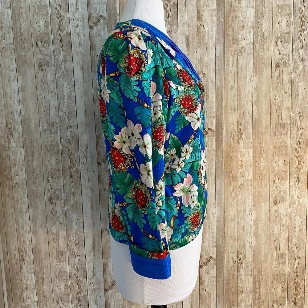Diane Freis Vintage 80s Floral Silk Blouse With Gold Buttons - Picture 4 of 10